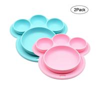 Assiette D'alimentation En Silicone Pour Bébé, Vaisselle D'entraînement Sans Bpa Pour Tout-Petit, Ours De Dessin Animé Mignon, Plats Colorés Pour Enfants, 2 Pièces