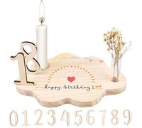 Assiette d'anniversaire en bois personnalisée avec bougeoir - Vase - Chiffres d'année de 0 à 9 - Livre d'or - Décoration d'anniversaire pour garçons, filles, adultes