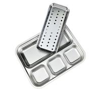 Assiette d'assaisonnement divisée - Bol à sauce divisé en acier inoxydable | Plateau à condiments pour barbecue, ketchup de soja, plats de service pour vinaigre, sushis, apéritif, camping, fête