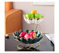 Assiette de fruits Plateau de bols de service à plusieurs niveaux en céramique, bol à fruits en céramique à 2 niveaux avec support en métal for sushi, dessert, fruits, légumes, apéritif, gâteau Bols à