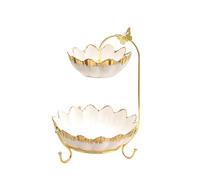 Assiette de fruits Plateau de service à étages en céramique avec support métallique, coupe fruits, présentoir comptoir, panier for légumes, amuse-gueules, noix, pain et bonbons(Blanc)