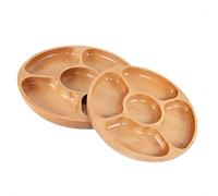 Assiette de grille alimentaire en bois de forme ronde Assiette divisée en nourriture Dessert Snack Sous-grille Plat Vaisselle Plateau Plaques de contrôle des portions, pour les collations aux(30cm)