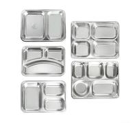 Assiette de séparation en acier inoxydable, assiette à déjeuner compartimentée pour l'école et l'extérieur, récipient à repas réutilisable avec design anti-fuite, anti-rouille, 5 compartiments (4