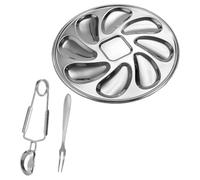 Assiette de Service D'huîtres Ensemble, en Acier Inoxydable pour Chefs | Clip et Fourchette Inclus, Usage Fruits de Mer, Service Commercial, Finition Argentée, Bords Lisses