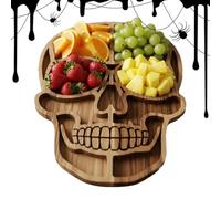Assiette de service en bois en forme de crâne | Assiette de collation en bois naturel pour les fêtes d'Halloween et le thème | Board de service décoratif pour pique-nique, buffet, jardin, camping, pis