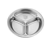Assiette de service ronde à 3 compartiments en acier inoxydable | Passe au lave-vaisselle - Gain de place pour cuisine/dortoir - Assiette divisée en acier inoxydable