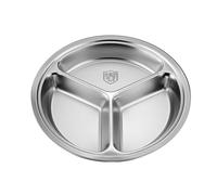 Assiette de service ronde à 3 compartiments en acier inoxydable | Passe au lave-vaisselle - Gain de place pour cuisine/dortoir - Assiette divisée en acier inoxydable