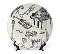 Assiette de table de musique jazz, thème de festival de célébration, œuvre d'art colorée avec notes de musique et impression de saxophone, tenture murale en céramique pour la décoration murale de la m