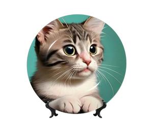 Assiette décorative à motif chat curieux, 18 cm, compatible micro-ondes, four et lave-vaisselle, résistante aux rayures, idéale pour la décoration du salon ou de l'entrée, ou comme cadeau pour la mais