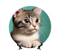 Assiette décorative à motif chat curieux, 25 cm, compatible micro-ondes, four et lave-vaisselle, résistante aux rayures, idéale pour la décoration du salon ou de l'entrée, ou comme cadeau pour la mais