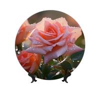 Assiette décorative à motif de roses roses, 20 cm, compatible micro-ondes, four et lave-vaisselle, résistante aux rayures, idéale pour la décoration du salon ou de l'entrée, ou comme cadeau pour la ma