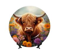 Assiette décorative à Motif Vache et Fleurs colorées, Style champêtre, pour Salon, Salle à Manger, Bureau ou décoration Murale - 20 cm