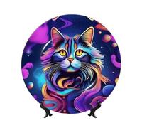 Assiette décorative Chat à motif coloré, 25 cm, compatible micro-ondes, four et lave-vaisselle, résistante aux rayures, idéale pour la décoration du salon ou de l'entrée, ou comme cadeau pour la maiso