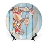 Assiette décorative de 20 cm, lettre F, motif côtier, coquillages, animaux marins, imprimé alphabet, décoration murale en céramique pour dîners raffinés, événements haut de gamme, dîners, mariages et