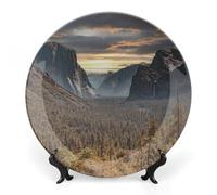 Assiette décorative en céramique pour la décoration intérieure, motif coucher de soleil sur Yosemite, avec support, plat à dessert en porcelaine, plateau décoratif moderne pour table à manger, cuisi