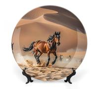 Assiette décorative en porcelaine anglaise avec présentoir de 15,2 cm faite à la main - Motif chevaux qui courent dans la tempête du désert - Décoration murale pour la maison, la cuisine, la chambre à