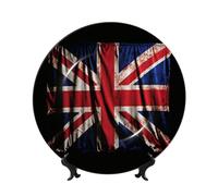 Assiette décorative en porcelaine anglaise de 20,3 cm, motif drapeau britannique sur fond noir avec présentoir, ornements en céramique pour décoration murale de maison, bureau, collections
