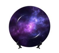 Assiette décorative en porcelaine anglaise de 25,4 cm avec support de présentation - Assiettes décoratives en céramique violet galaxie magique - Ornements muraux - Assiette en porcelaine à suspendre