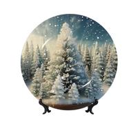 Assiette décorative en porcelaine anglaise de 25,4 cm, motif pin des merveilles de Noël avec support de présentation, ornements en céramique pour la maison, le bureau, la décoration murale, les