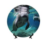 Assiette décorative en porcelaine anglaise lamantin d'animaux de l'océan Assiettes à dîner en céramique pour salon, cuisine, table de maison