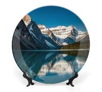Assiette décorative en porcelaine anglaise Panorama des montagnes du lac Louise - Assiettes décoratives en céramique avec présentoir de 25,4 cm - Décoration murale pour maison, cuisine, chambre à
