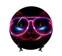 Assiette décorative motif chat à lunettes, 25 cm, compatible micro-ondes, four et lave-vaisselle, résistante aux rayures, idéale pour la décoration du salon ou de l'entrée, ou comme cadeau pour la mai