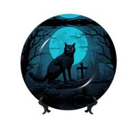 Assiette décorative motif chat au clair de lune, 15 cm, compatible micro-ondes, four et lave-vaisselle, résistante aux rayures, idéale pour la décoration du salon ou de l'entrée, ou comme cadeau pour