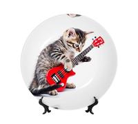 Assiette décorative motif chat jouant de la guitare, 15 cm, compatible micro-ondes, four et lave-vaisselle, résistante aux rayures, idéale pour la décoration du salon ou de l'entrée, ou comme cadeau p