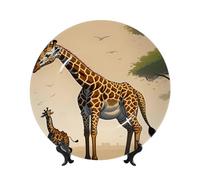 Assiette décorative motif girafe mère et enfant, 25 cm, compatible micro-ondes, four et lave-vaisselle, résistante aux rayures, idéale pour la décoration du salon ou de l'entrée, ou comme cadeau pour
