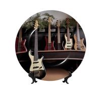 Assiette décorative pour présentation, guitare, basse, instruments de musique, assiette décorative en porcelaine anglaise de 20,3 cm, assiette à dîner en céramique avec support, ornements muraux