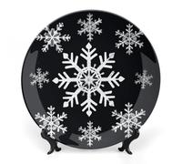 Assiette décorative ronde en céramique blanche à motif flocon de neige, avec support, idéale pour la cuisine, la salle à manger, une cave à vin ou toute autre pièce de décoration intérieure (25 cm).
