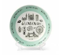 Assiette décorative souvenir de Londres avec support - Plat de présentation en céramique de 15 cm avec Big Ben, Tower Bridge et London Eye - Boîte cadeau