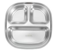Assiette Divisée en Acier Inoxydable, 3 Compartiments, Repas équilibrés | Format 19,5x19,5x4cm, Base Antidérapante, Surface Lisse, Réutilisable pour Pique-Niques, Bureaux, Écoles ou Fêtes