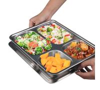 Assiette Divisée En Acier Inoxydable À 4 Compartiments Plateaux À Compartiments De Grande Taille, Assiettes Plates À 3 Sections, Plateau Divisé En Acier Inoxydable, Plateau À Assiettes Divisées