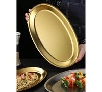Assiette en acier inoxydable en forme d'œuf, plateau ovale à fond plat doré, assiette à poisson à la vapeur, assiette à légumes, assiette de barbecue commerciale L,M,SAcier inoxydable