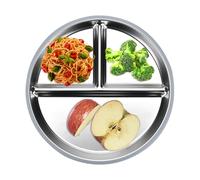 Assiette en acier inoxydable - Plateau en métal à trois compartiments, plat de service antiadhésif, assiette divisée, vaisselle en métal, plateau d'alimentation, plateaux de service en métal pour