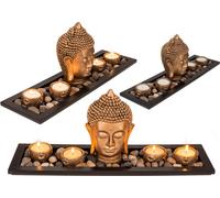 Out of the blue Objet de Décoration/Assiette Rectangulaire en Bois avec 4 Bougies, Pierres et Tête de Bouddha