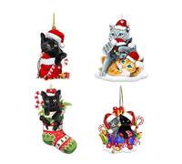 Assiette en forme de chat de Noël - Matériau acrylique durable, décoration classique à suspendre pour décoration de maison, décoration d'arbre, cadeau festif - Idéal pour les amoureux des animaux et