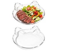 Assiette en Verre Bol Mignon en Forme de Chat, 2 Pièces, Transparent, Sûr, | Assiettes à Dessert de Verre Pour Fêtes Bureaux Salon Cuisine Chambre Dortoir Appartement Entrée