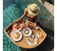 Assiette flottante et plateau de petit-déjeuner pour fête de piscine et baignoire, design en rotin pour le thé de l'après-midi et la photographie