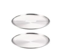 Assiette Inox Lot de 2 assiettes à dîner rondes en acier inoxydable, plateau peu profond, doré et argenté, for fruits viandes(2Pcs 26cm Silver)