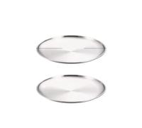 Assiette Inox Lot de 2 assiettes à fruits rondes en acier inoxydable épais, gâteaux, plateau os, for barbecue, peu profond fond plat(2Pcs 26cm Silver)