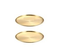 Assiette Inox Lot de 2 assiettes à fruits rondes en acier inoxydable épais, gâteaux, plateau os, for barbecue, peu profond fond plat(2Pcs 23cm Gold)