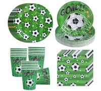 Assiette Jetable Football - 96pcs Kit Football Vaisselle Jetable Anniversaire Vert avec Assiettes Tasses Serviettes pour Coupe du Monde, Décorations Anniversaire Thème Foot Enfant Garçon(24 Invités)