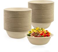 ASSIETTE JETABLE-KAL-Bols Papier 100 Pièces Bagasse Canne à Sucre Compostable Soupe Vaisselle Jetable Fêtes Naturel 260ml