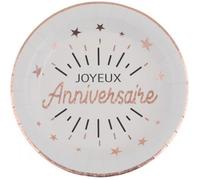 Santex Assiette joyeux anniversaire blanche et rose gold métallique (x10) REF/6647