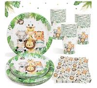Assiette Jungle Anniversaire Pour 25 Invités,100Pcs Safari Thème Animaux Réutilisable Vaisselle Serviettes Gobelets Pour Decoratio