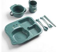 Assiette partagée pour bébé Cartoon Dinosaure - bol d'alimentation avec cuillère gobelet à fourchette bleu