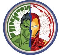 Assiette plate en plastique blanc et bleu Marvel Avengers Iron Man Hulk pour enfants avec base antidérapante