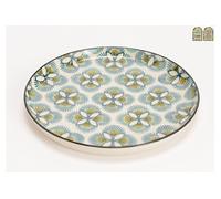 Assiette plate Imany en céramique 26 cm- motif carreaux de ciment multicolore (lot de 6) - Amadeus - Blanc - Grès Bleu ciel G